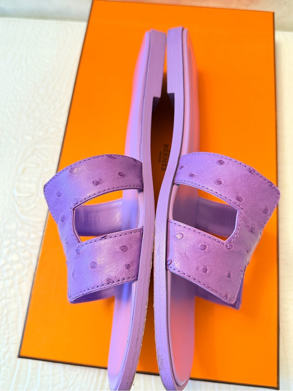 Hermes Oran sandals slides slippers lavender ostrich leather Size 39,5 ( 9,5) - Picture 9 of 16